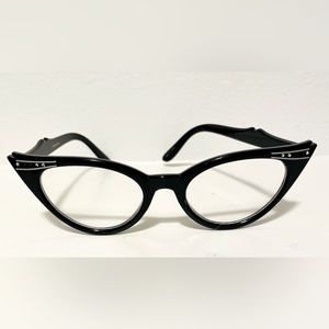 Vintage 1950s Fashion Clear Lens Glasses Tiny Rhinestones